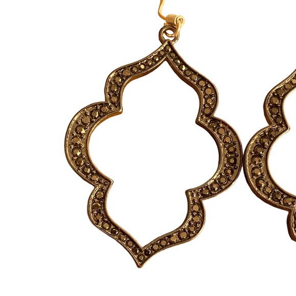 Rhinestone Gunmetal Gray Hollow Earrings - Picture 2 of 4